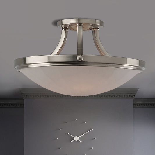 Black/Silver 3-Light Semi Flush Mount Classic Frosted Glass Bowl Flush Light Fixture for Bedroom Silver Clearhalo 'Ceiling Lights' 'Close To Ceiling Lights' 'Close to ceiling' 'Glass shade' 'Glass' 'Semi-flushmount' Lighting' 813363