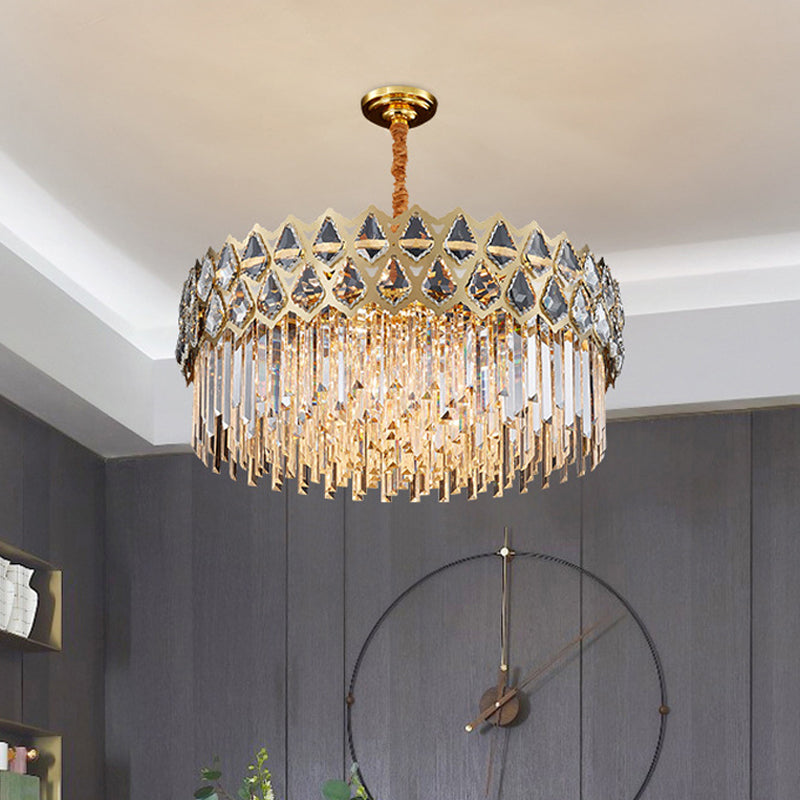 10-Light Chandelier Light Fixture Simple Bedroom Pendant Lamp with Round Crystal Block Shade in Gold Gold Clearhalo 'Ceiling Lights' 'Chandeliers' 'Modern Chandeliers' 'Modern' Lighting' 813367