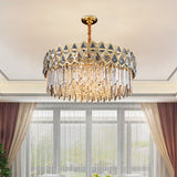 10-Light Chandelier Light Fixture Simple Bedroom Pendant Lamp with Round Crystal Block Shade in Gold Clearhalo 'Ceiling Lights' 'Chandeliers' 'Modern Chandeliers' 'Modern' Lighting' 813368