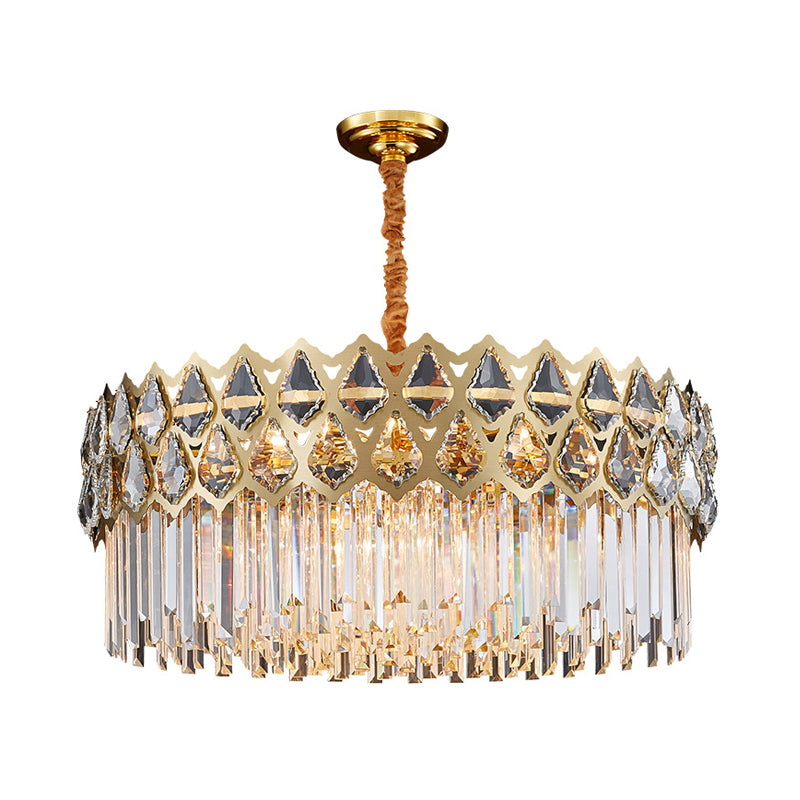 10-Light Chandelier Light Fixture Simple Bedroom Pendant Lamp with Round Crystal Block Shade in Gold Clearhalo 'Ceiling Lights' 'Chandeliers' 'Modern Chandeliers' 'Modern' Lighting' 813369