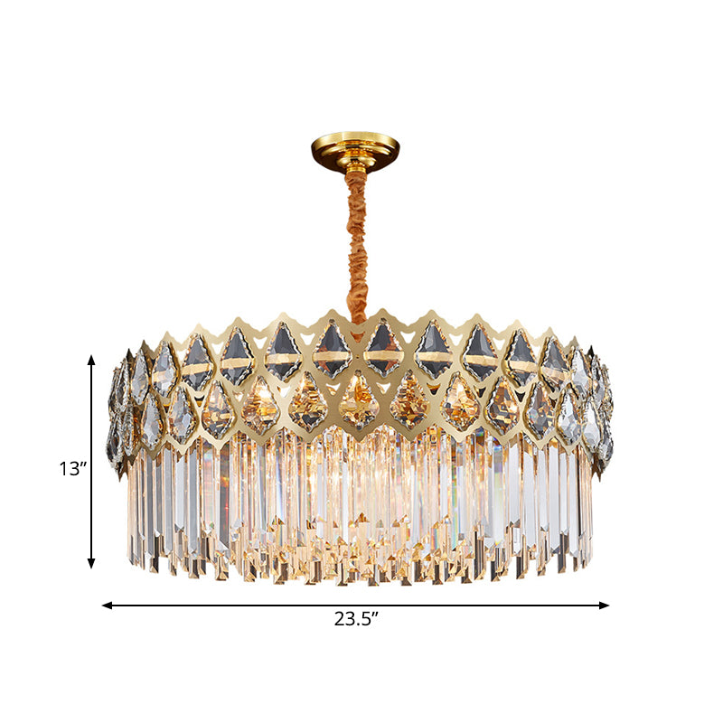 10-Light Chandelier Light Fixture Simple Bedroom Pendant Lamp with Round Crystal Block Shade in Gold Clearhalo 'Ceiling Lights' 'Chandeliers' 'Modern Chandeliers' 'Modern' Lighting' 813370