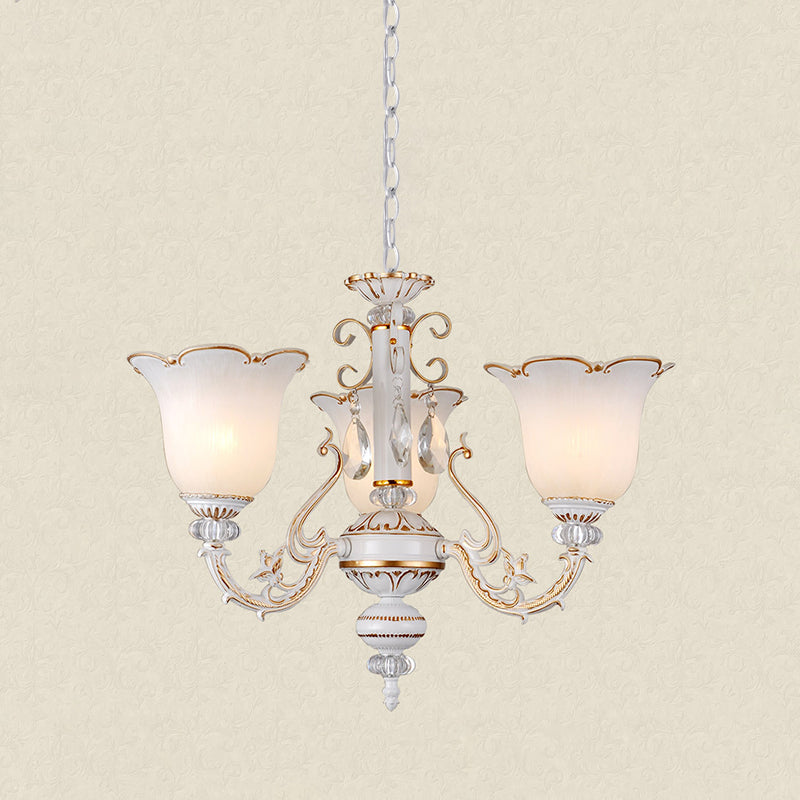 Cream Glass Floral Chandelier Light Traditional 3/5/6 Lights Bedroom Suspension Pendant in Beige Clearhalo 'Ceiling Lights' 'Chandeliers' Lighting' options 813409