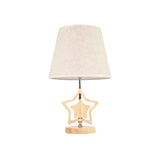 Wood Star Nightstand Lamp Modern 1 Light Table Light with Barrel Fabric Shade in Beige Clearhalo 'Lamps' 'Table Lamps' Lighting' 813489
