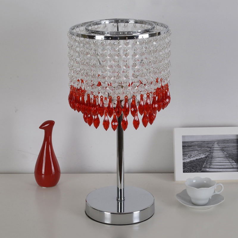 Crystal Beaded Red/Pink/Purple Table Lamp 2 Tiers Tassel Single-Bulb Modernist Nightstand Light for Bedside Red Clearhalo 'Lamps' 'Table Lamps' Lighting' 813515