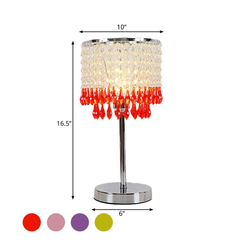 Crystal Beaded Red/Pink/Purple Table Lamp 2 Tiers Tassel Single-Bulb Modernist Nightstand Light for Bedside Clearhalo 'Lamps' 'Table Lamps' Lighting' 813518