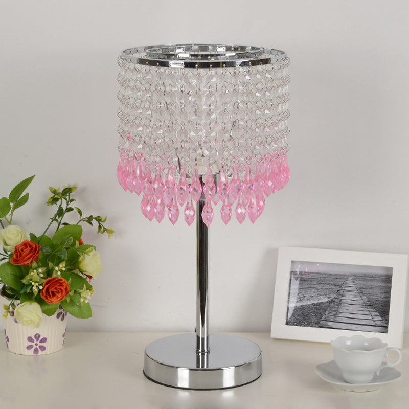 Crystal Beaded Red/Pink/Purple Table Lamp 2 Tiers Tassel Single-Bulb Modernist Nightstand Light for Bedside Clearhalo 'Lamps' 'Table Lamps' Lighting' 813520