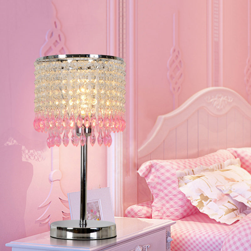 Crystal Beaded Red/Pink/Purple Table Lamp 2 Tiers Tassel Single-Bulb Modernist Nightstand Light for Bedside Clearhalo 'Lamps' 'Table Lamps' Lighting' 813521