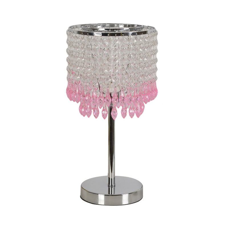 Crystal Beaded Red/Pink/Purple Table Lamp 2 Tiers Tassel Single-Bulb Modernist Nightstand Light for Bedside Clearhalo 'Lamps' 'Table Lamps' Lighting' 813522