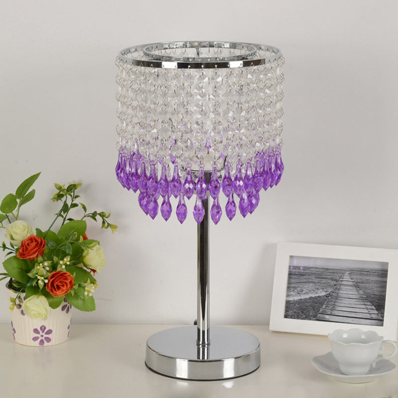 Crystal Beaded Red/Pink/Purple Table Lamp 2 Tiers Tassel Single-Bulb Modernist Nightstand Light for Bedside Clearhalo 'Lamps' 'Table Lamps' Lighting' 813524