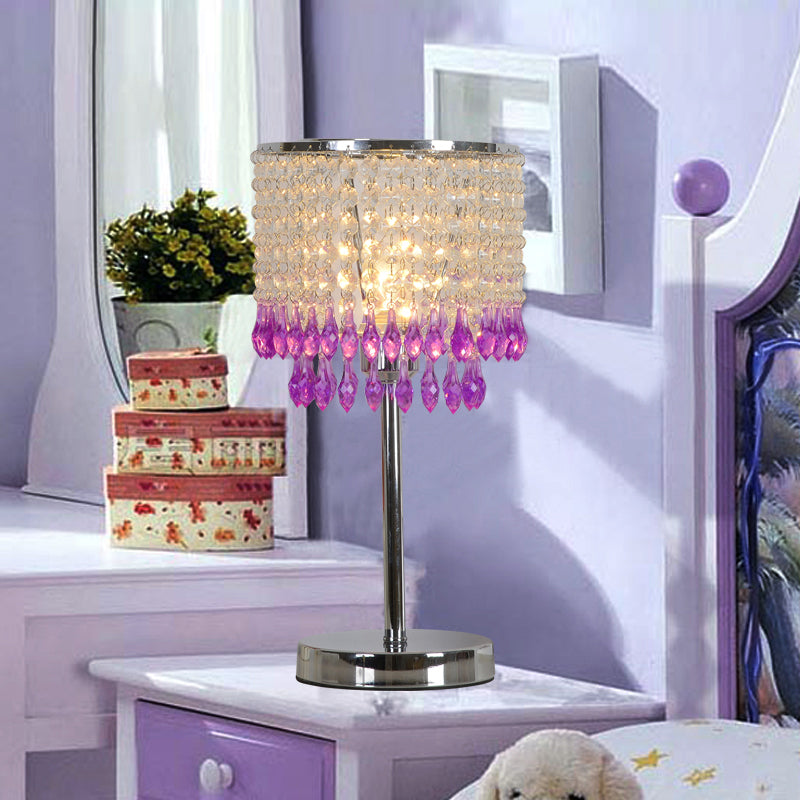 Crystal Beaded Red/Pink/Purple Table Lamp 2 Tiers Tassel Single-Bulb Modernist Nightstand Light for Bedside Clearhalo 'Lamps' 'Table Lamps' Lighting' 813525