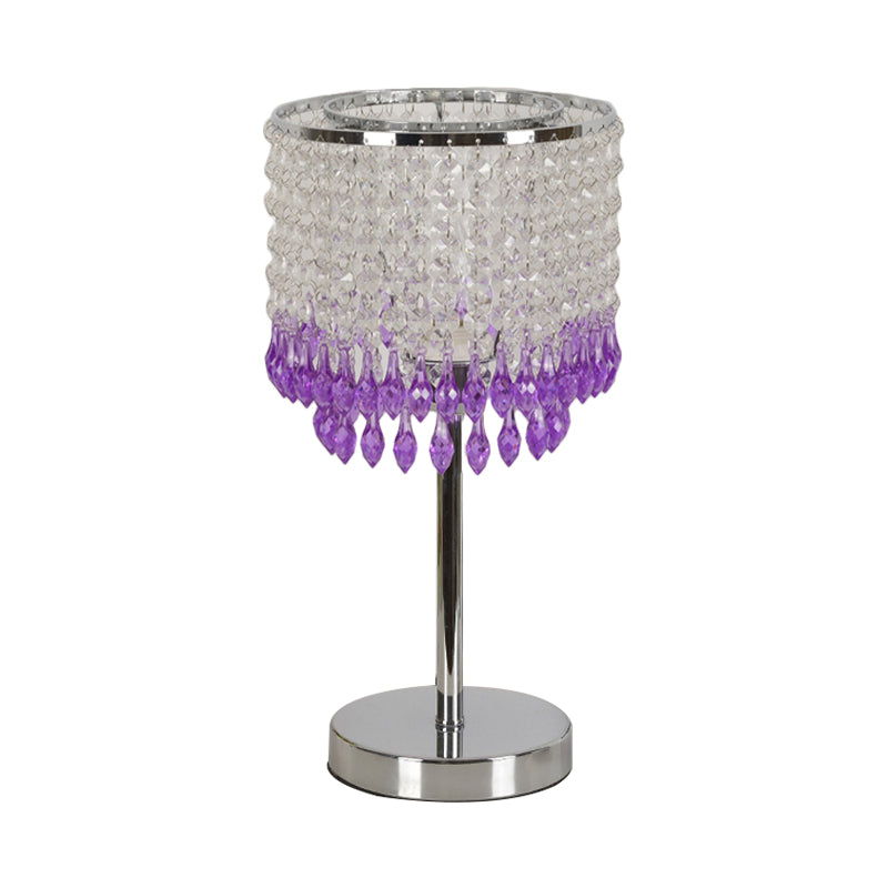 Crystal Beaded Red/Pink/Purple Table Lamp 2 Tiers Tassel Single-Bulb Modernist Nightstand Light for Bedside Clearhalo 'Lamps' 'Table Lamps' Lighting' 813526