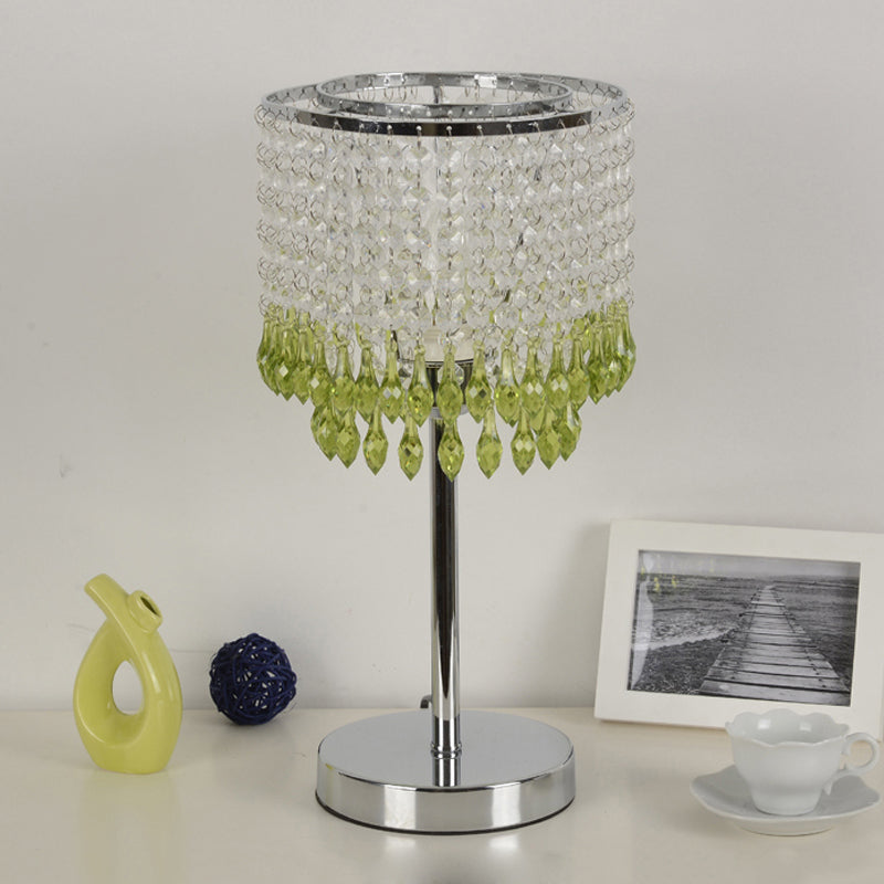 Crystal Beaded Red/Pink/Purple Table Lamp 2 Tiers Tassel Single-Bulb Modernist Nightstand Light for Bedside Clearhalo 'Lamps' 'Table Lamps' Lighting' 813528