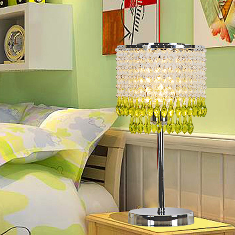 Crystal Beaded Red/Pink/Purple Table Lamp 2 Tiers Tassel Single-Bulb Modernist Nightstand Light for Bedside Clearhalo 'Lamps' 'Table Lamps' Lighting' 813529