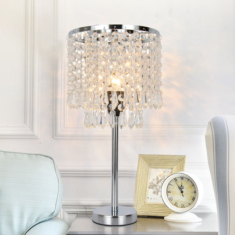 Crystal Chain Draped Table Light Modern Stylish 1 Head Bedroom Night Lamp in Polished Chrome Chrome Clearhalo 'Lamps' 'Table Lamps' Lighting' 813531