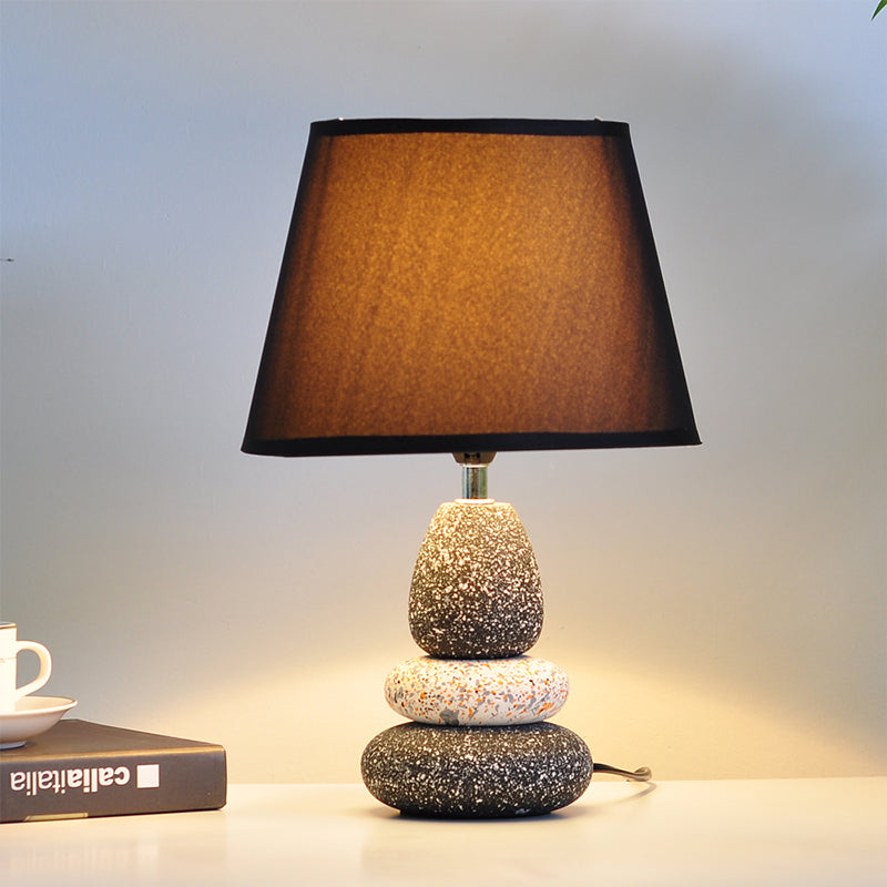 Ceramics Stone Shape Night Light Modernist LED Night Table Lamp in Black/Grey with Fabric Shade Black Clearhalo 'Lamps' 'Table Lamps' Lighting' 813535