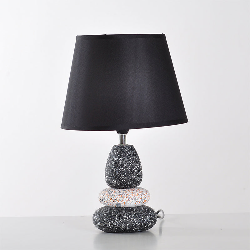 Ceramics Stone Shape Night Light Modernist LED Night Table Lamp in Black/Grey with Fabric Shade Clearhalo 'Lamps' 'Table Lamps' Lighting' 813536