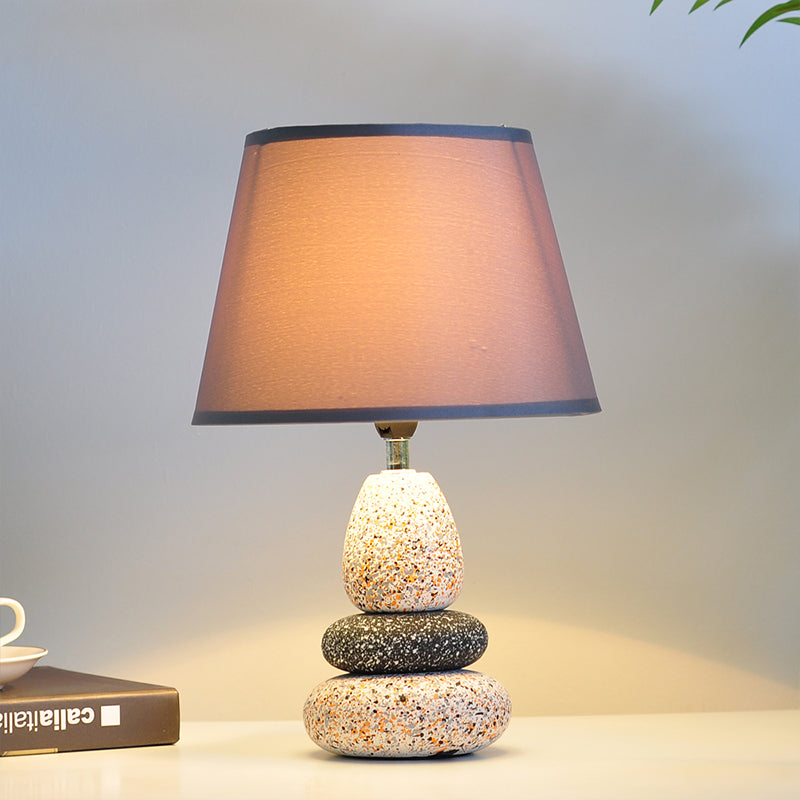 Ceramics Stone Shape Night Light Modernist LED Night Table Lamp in Black/Grey with Fabric Shade Grey Clearhalo 'Lamps' 'Table Lamps' Lighting' 813539