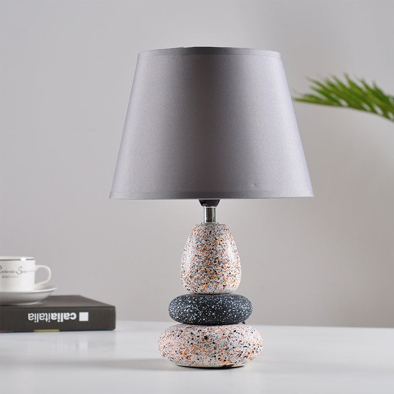 Ceramics Stone Shape Night Light Modernist LED Night Table Lamp in Black/Grey with Fabric Shade Clearhalo 'Lamps' 'Table Lamps' Lighting' 813540