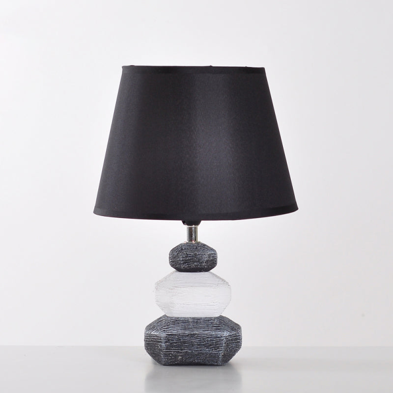 Stone Shape Nightstand Light Modernism Ceramics 1 Light Bedroom Fabric Table Lamp in Black/Grey and White Clearhalo 'Lamps' 'Table Lamps' Lighting' 813544