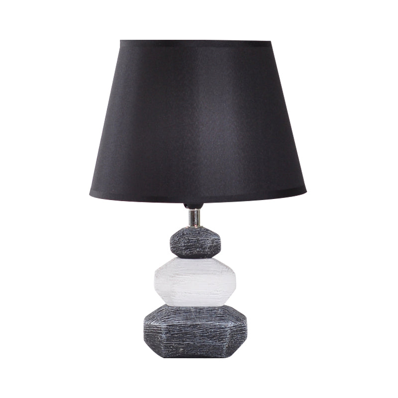 Stone Shape Nightstand Light Modernism Ceramics 1 Light Bedroom Fabric Table Lamp in Black/Grey and White Clearhalo 'Lamps' 'Table Lamps' Lighting' 813545