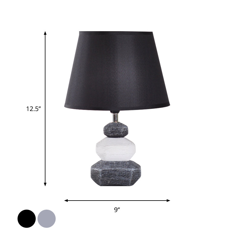 Stone Shape Nightstand Light Modernism Ceramics 1 Light Bedroom Fabric Table Lamp in Black/Grey and White Clearhalo 'Lamps' 'Table Lamps' Lighting' 813546