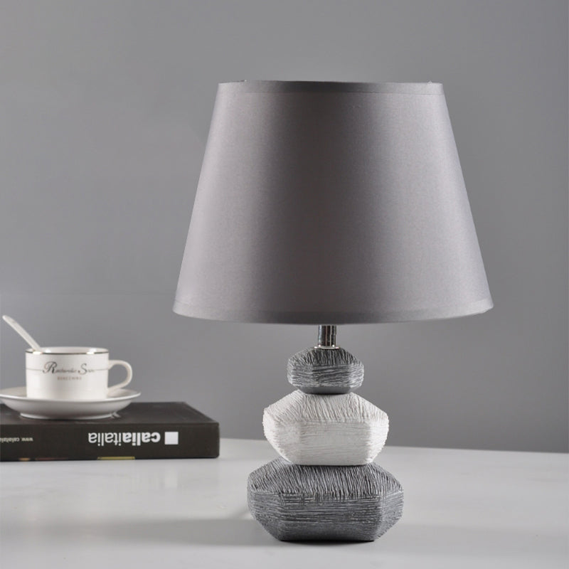 Stone Shape Nightstand Light Modernism Ceramics 1 Light Bedroom Fabric Table Lamp in Black/Grey and White Clearhalo 'Lamps' 'Table Lamps' Lighting' 813548