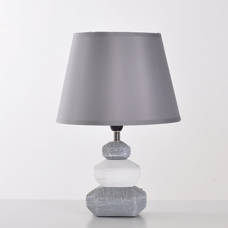 Stone Shape Nightstand Light Modernism Ceramics 1 Light Bedroom Fabric Table Lamp in Black/Grey and White Clearhalo 'Lamps' 'Table Lamps' Lighting' 813549