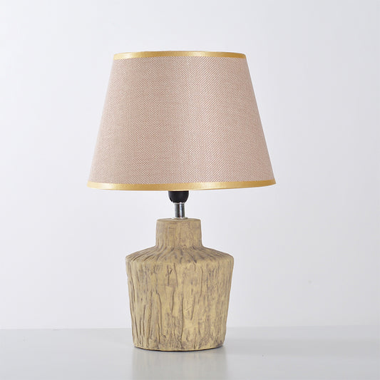 Grey/Yellow Finish Jar-Shape Night Table Light Modern 1 Head Ceramics Night Lamp with Barrel Fabric Shade Clearhalo 'Lamps' 'Table Lamps' Lighting' 813552