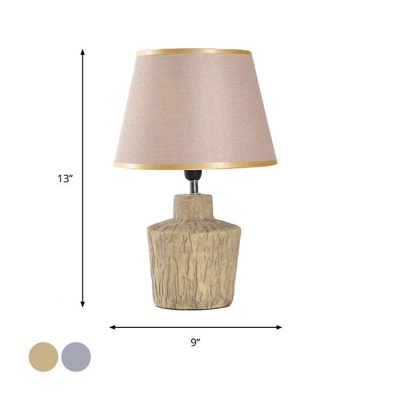 Grey/Yellow Finish Jar-Shape Night Table Light Modern 1 Head Ceramics Night Lamp with Barrel Fabric Shade Clearhalo 'Lamps' 'Table Lamps' Lighting' 813554