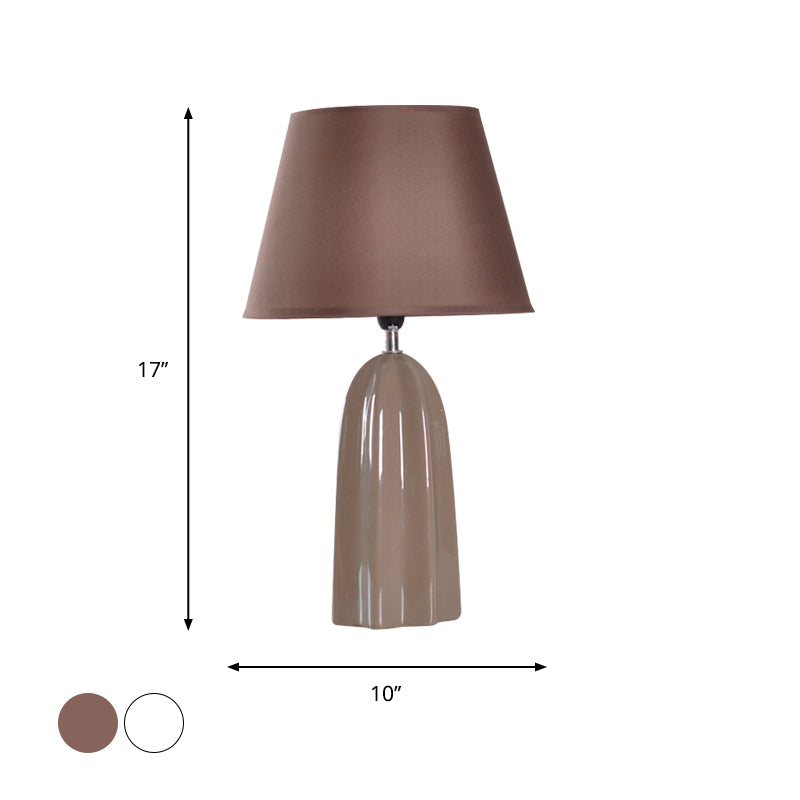 Fabric Barrel Table Light Modernist 1 Bulb White/Brown Night Lamp with Prism Ceramics Base Clearhalo 'Lamps' 'Table Lamps' Lighting' 813562