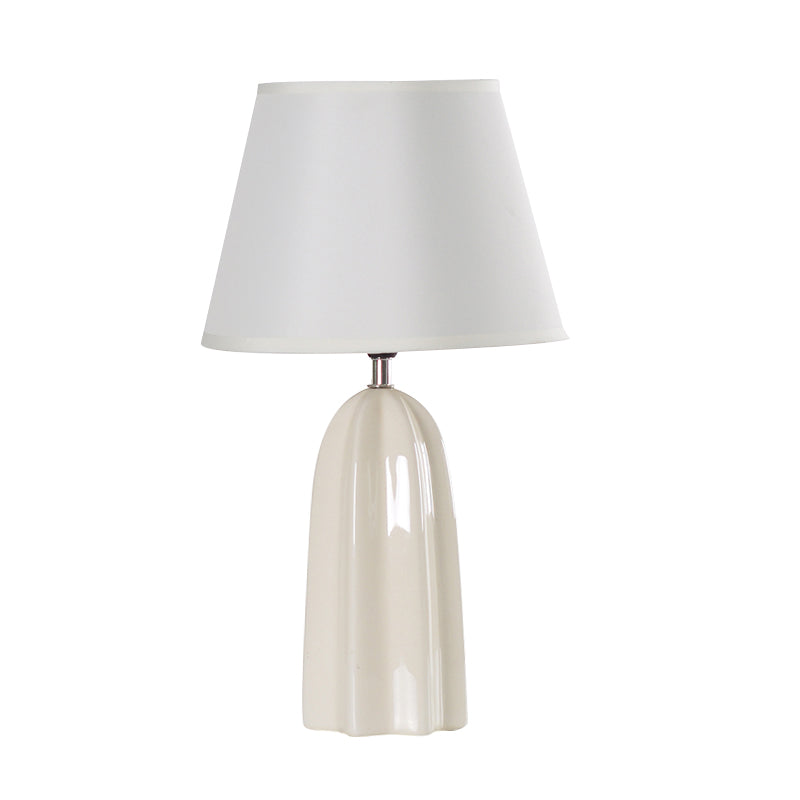 Fabric Barrel Table Light Modernist 1 Bulb White/Brown Night Lamp with Prism Ceramics Base Clearhalo 'Lamps' 'Table Lamps' Lighting' 813566