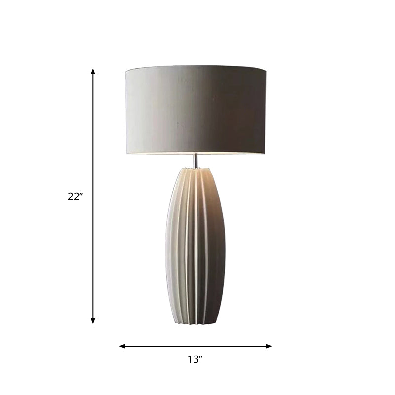 Modern 1-Light Ceramics Night Light with Fabric Shade Grey Finish Drum Nightstand Lamp Clearhalo 'Lamps' 'Table Lamps' Lighting' 813570