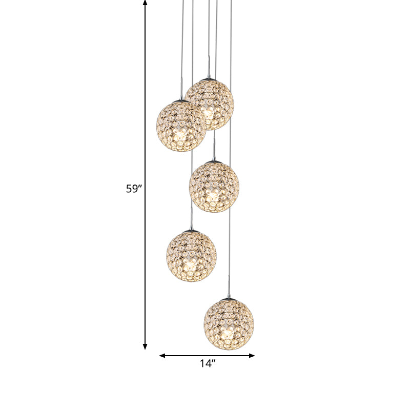 Crystal Embedded Chrome Cluster Pendant Spherical 3/5/6 Bulbs Modernist Hanging Ceiling Light Clearhalo 'Ceiling Lights' 'Modern Pendants' 'Modern' 'Pendant Lights' 'Pendants' Lighting' 813583