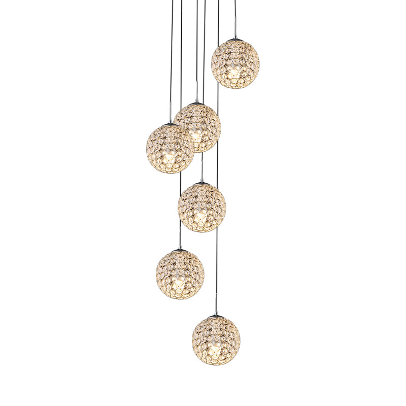 Crystal Embedded Chrome Cluster Pendant Spherical 3/5/6 Bulbs Modernist Hanging Ceiling Light Clearhalo 'Ceiling Lights' 'Modern Pendants' 'Modern' 'Pendant Lights' 'Pendants' Lighting' 813587