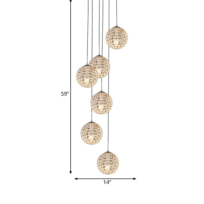 Crystal Embedded Chrome Cluster Pendant Spherical 3/5/6 Bulbs Modernist Hanging Ceiling Light Clearhalo 'Ceiling Lights' 'Modern Pendants' 'Modern' 'Pendant Lights' 'Pendants' Lighting' 813588