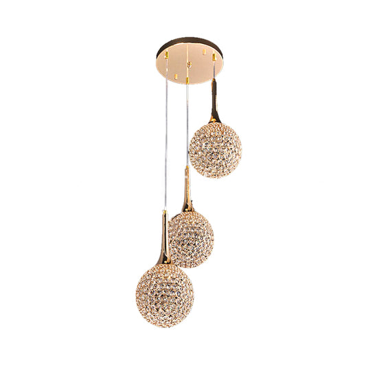 3/8 Heads Multi Light Pendant Simple Dining Room Hanging Lamp Kit with Globe Crystal Encrusted Shade in Gold Clearhalo 'Ceiling Lights' 'Modern Pendants' 'Modern' 'Pendant Lights' 'Pendants' Lighting' 813590