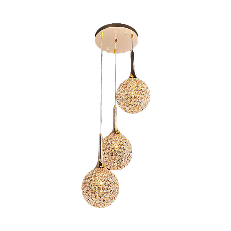3/8 Heads Multi Light Pendant Simple Dining Room Hanging Lamp Kit with Globe Crystal Encrusted Shade in Gold Clearhalo 'Ceiling Lights' 'Modern Pendants' 'Modern' 'Pendant Lights' 'Pendants' Lighting' 813591