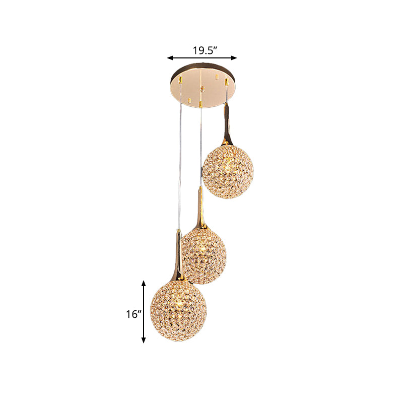 3/8 Heads Multi Light Pendant Simple Dining Room Hanging Lamp Kit with Globe Crystal Encrusted Shade in Gold Clearhalo 'Ceiling Lights' 'Modern Pendants' 'Modern' 'Pendant Lights' 'Pendants' Lighting' 813592