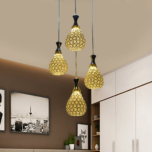Crystal Teardrop Multi Pendant Light Contemporary 4 Bulbs Dining Room Suspension Lamp in Chrome/Gold Gold Clearhalo 'Ceiling Lights' 'Modern Pendants' 'Modern' 'Pendant Lights' 'Pendants' Lighting' 813598