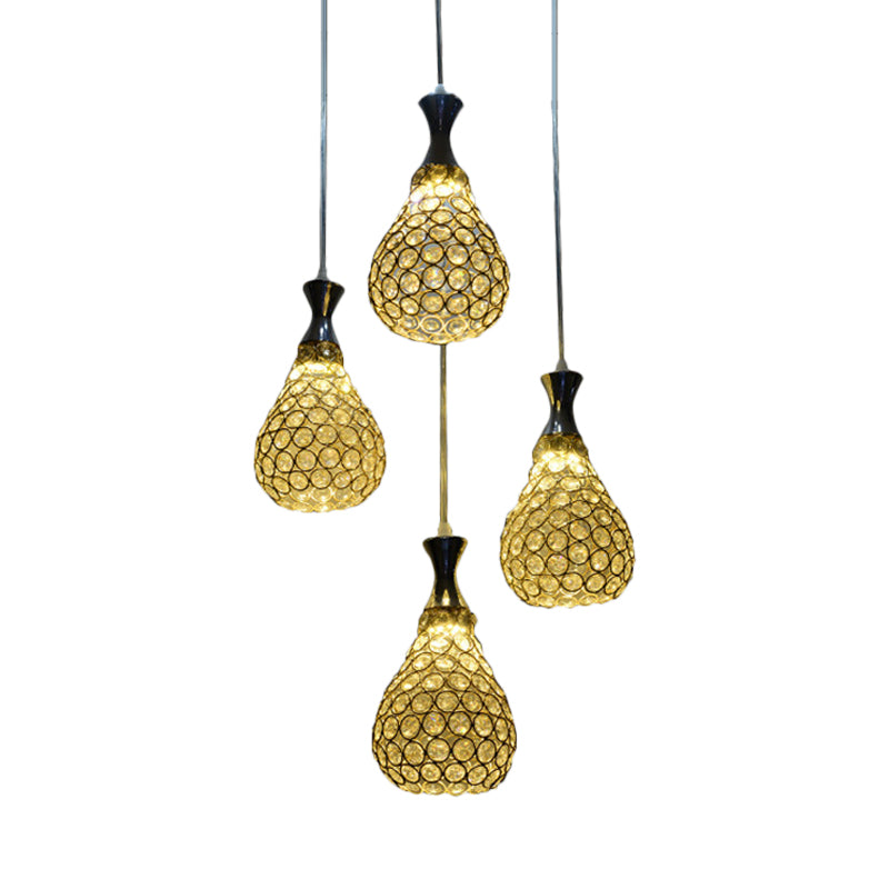 Crystal Teardrop Multi Pendant Light Contemporary 4 Bulbs Dining Room Suspension Lamp in Chrome/Gold Clearhalo 'Ceiling Lights' 'Modern Pendants' 'Modern' 'Pendant Lights' 'Pendants' Lighting' 813599