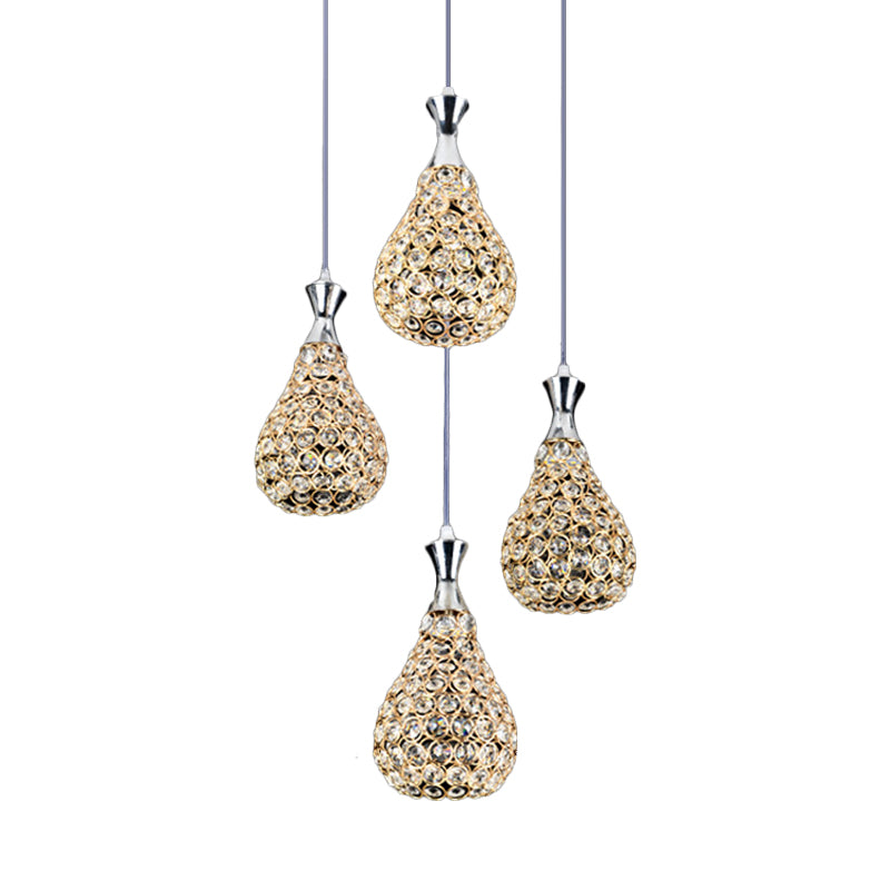 Crystal Teardrop Multi Pendant Light Contemporary 4 Bulbs Dining Room Suspension Lamp in Chrome/Gold Clearhalo 'Ceiling Lights' 'Modern Pendants' 'Modern' 'Pendant Lights' 'Pendants' Lighting' 813600