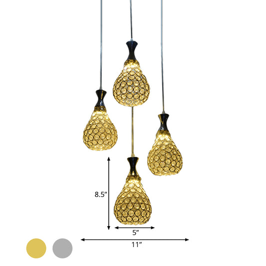 Crystal Teardrop Multi Pendant Light Contemporary 4 Bulbs Dining Room Suspension Lamp in Chrome/Gold Clearhalo 'Ceiling Lights' 'Modern Pendants' 'Modern' 'Pendant Lights' 'Pendants' Lighting' 813601