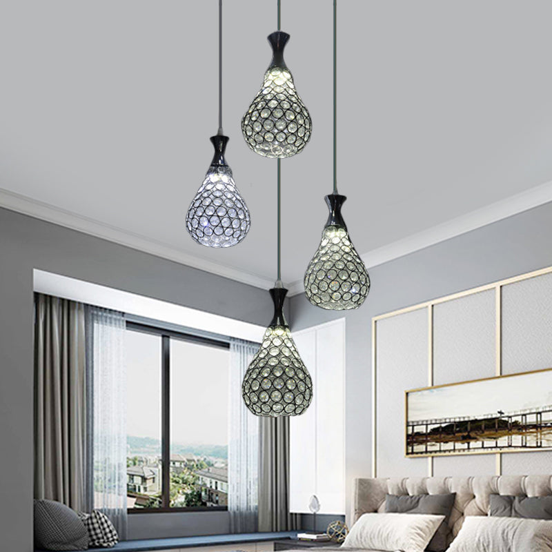 Crystal Teardrop Multi Pendant Light Contemporary 4 Bulbs Dining Room Suspension Lamp in Chrome/Gold Clearhalo 'Ceiling Lights' 'Modern Pendants' 'Modern' 'Pendant Lights' 'Pendants' Lighting' 813603