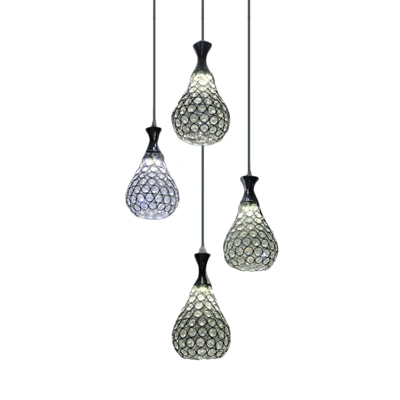 Crystal Teardrop Multi Pendant Light Contemporary 4 Bulbs Dining Room Suspension Lamp in Chrome/Gold Clearhalo 'Ceiling Lights' 'Modern Pendants' 'Modern' 'Pendant Lights' 'Pendants' Lighting' 813604