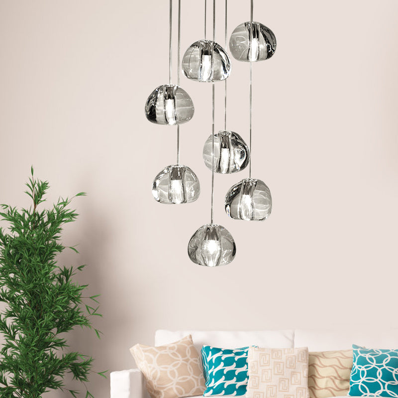 5/7 Lights Irregular Ball Cluster Pendant Light Minimal Clear Crystal Hanging Lighting for Living Room 7 Clear Clearhalo 'Ceiling Lights' 'Modern Pendants' 'Modern' 'Pendant Lights' 'Pendants' Lighting' 813606