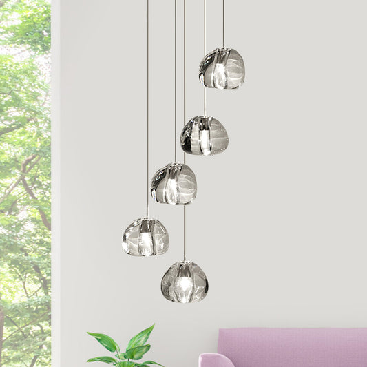 5/7 Lights Irregular Ball Cluster Pendant Light Minimal Clear Crystal Hanging Lighting for Living Room 5 Clear Clearhalo 'Ceiling Lights' 'Modern Pendants' 'Modern' 'Pendant Lights' 'Pendants' Lighting' 813610