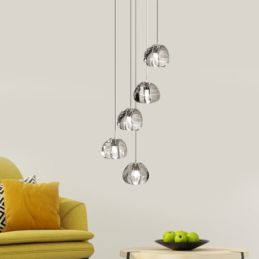 5/7 Lights Irregular Ball Cluster Pendant Light Minimal Clear Crystal Hanging Lighting for Living Room Clearhalo 'Ceiling Lights' 'Modern Pendants' 'Modern' 'Pendant Lights' 'Pendants' Lighting' 813612