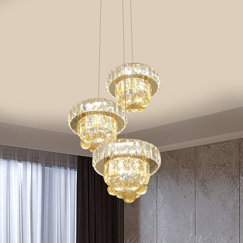 2-Layered Clear Faceted Crystal LED Multi Ceiling Light Modernism 3-Bulb Living Room Pendant Lamp Clear Clearhalo 'Ceiling Lights' 'Modern Pendants' 'Modern' 'Pendant Lights' 'Pendants' Lighting' 813615