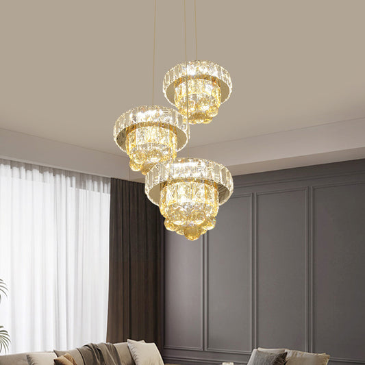 2-Layered Clear Faceted Crystal LED Multi Ceiling Light Modernism 3-Bulb Living Room Pendant Lamp Clearhalo 'Ceiling Lights' 'Modern Pendants' 'Modern' 'Pendant Lights' 'Pendants' Lighting' 813616