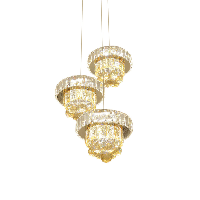 2-Layered Clear Faceted Crystal LED Multi Ceiling Light Modernism 3-Bulb Living Room Pendant Lamp Clearhalo 'Ceiling Lights' 'Modern Pendants' 'Modern' 'Pendant Lights' 'Pendants' Lighting' 813617